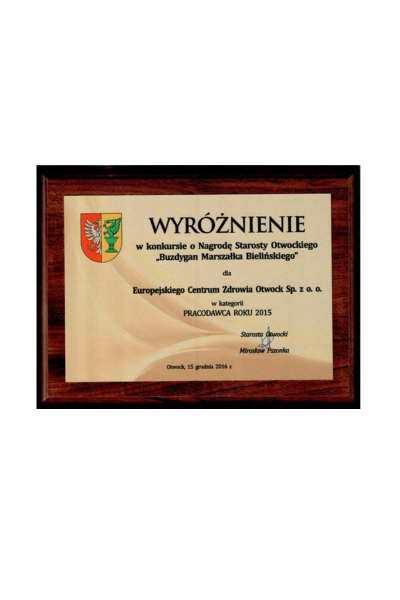 Europejskie Centrum Zdrowia Otwock otrzymało wyróżnienie w konkursie o Nagrodę Starosty Otwockiego